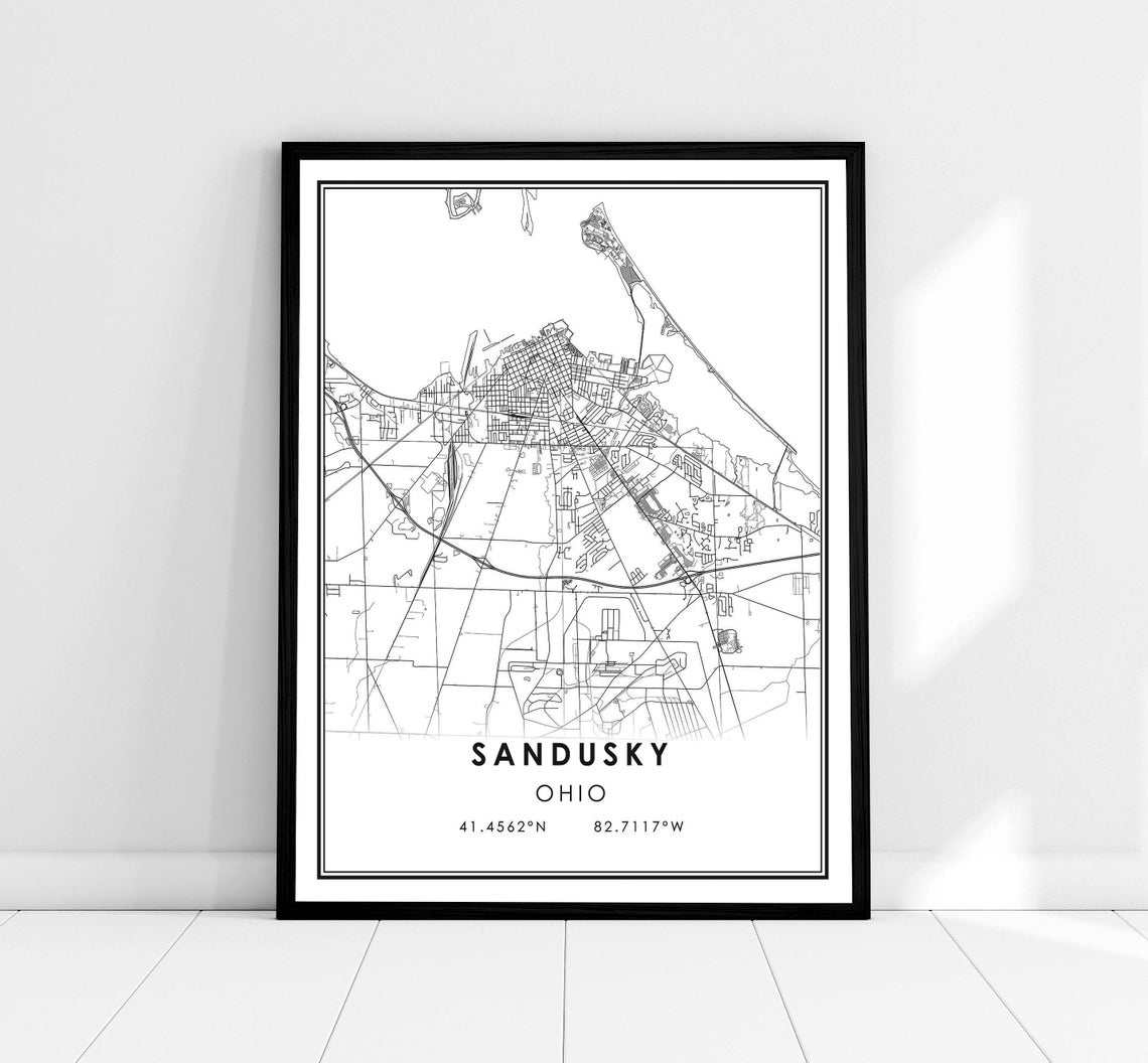 Sandusky Ohio Minimalist Street Map Black and White Wall Print