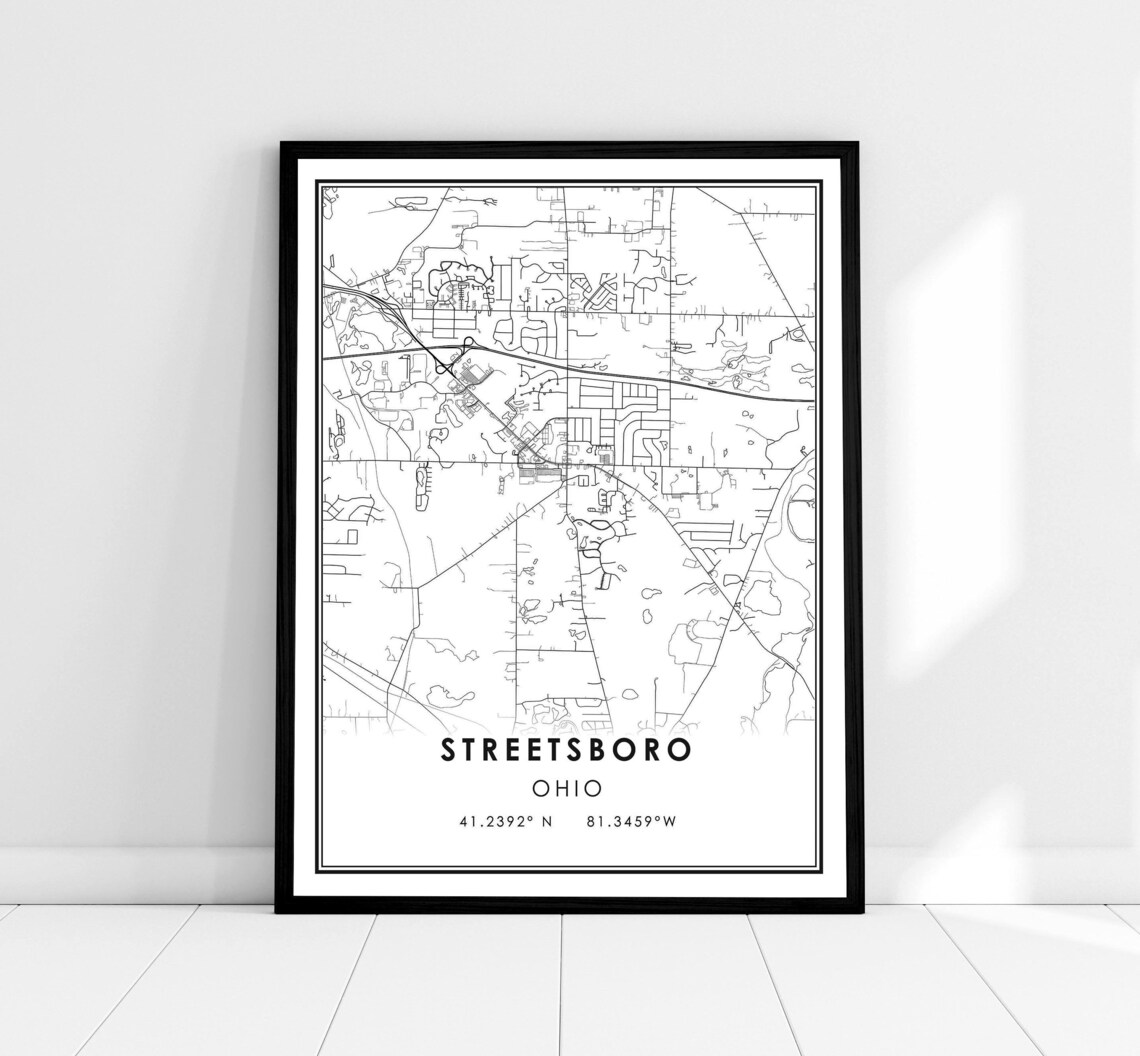 Streetsboro Map Print Poster, Ohio Travel