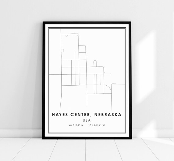 Hayes Center Nebraska Minimalist Black and White City Map Poster