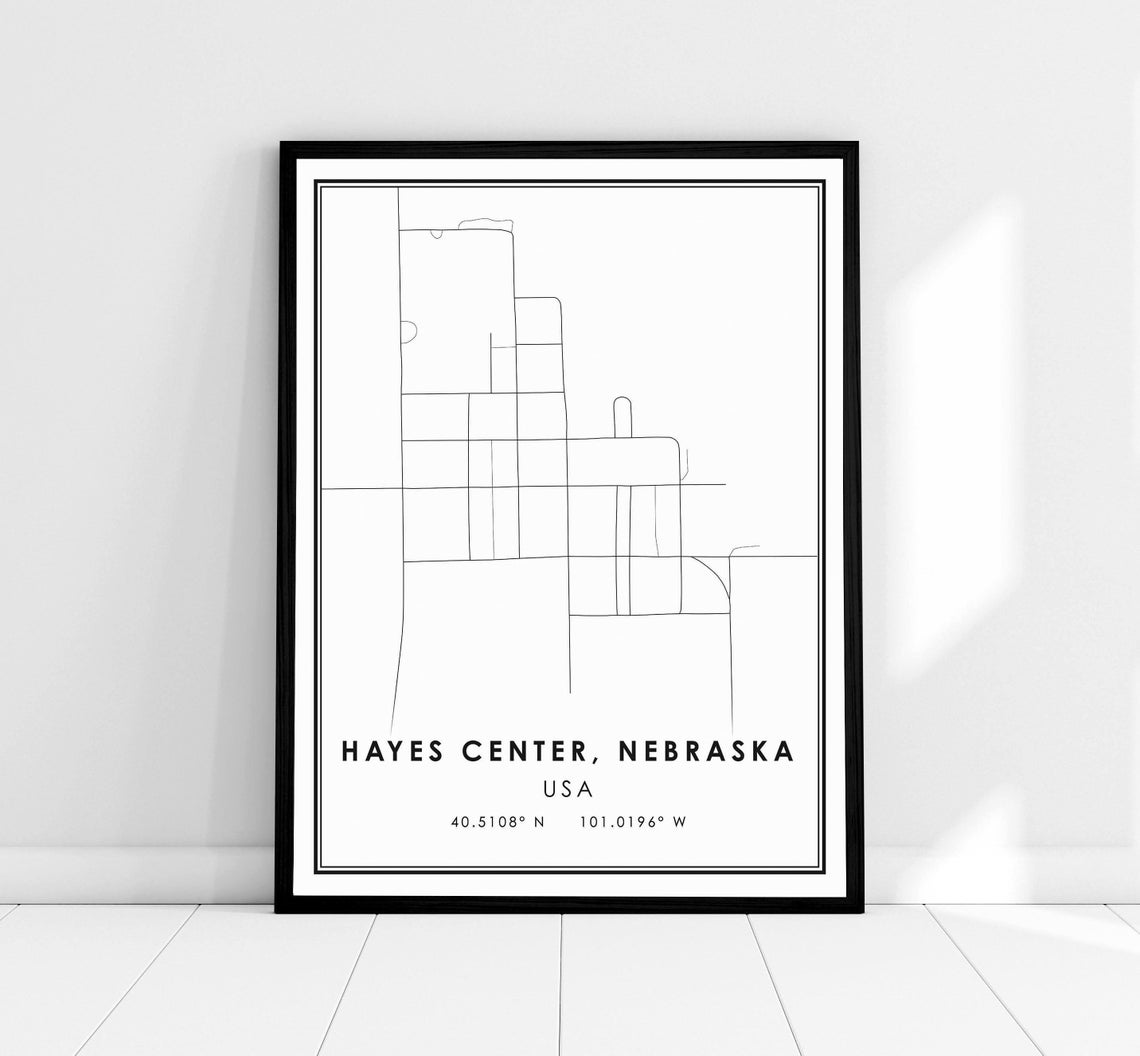 Hayes Center Nebraska Minimalist Black and White City Map Poster