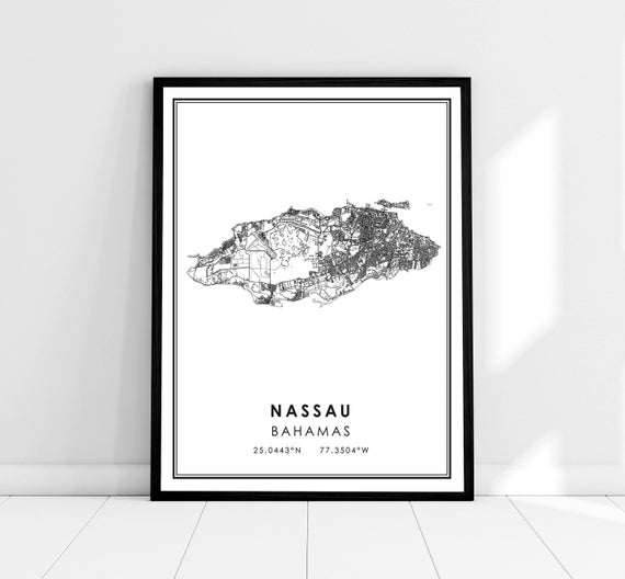 Nassau Map Print, Bahamas Travel Poster