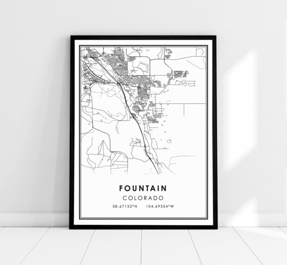 Fountain Colorado Street Map With GPS Coordinates Minimalist Poster