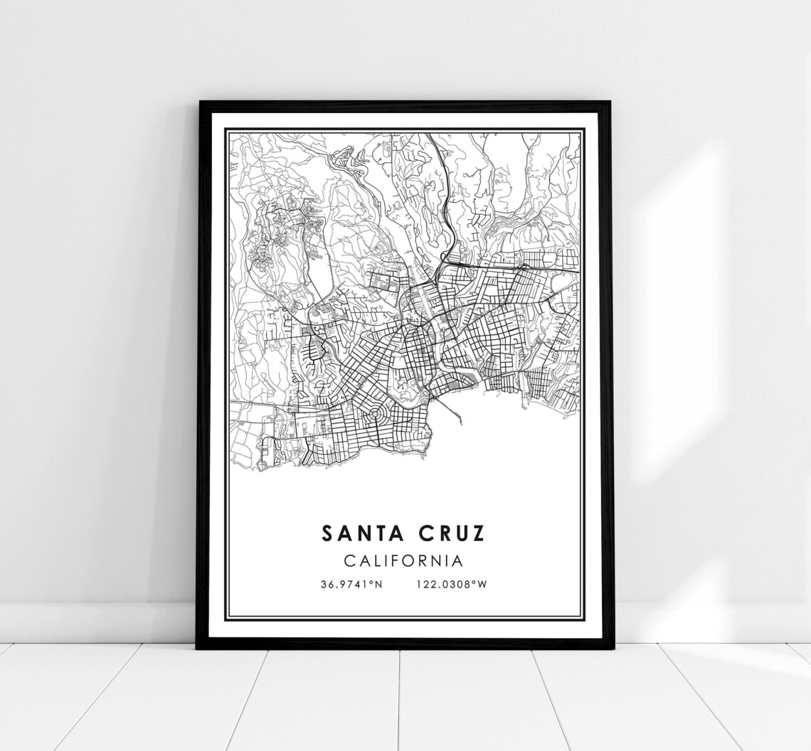 Santa Cruz Map Poster Print, City Travel Wall Art
