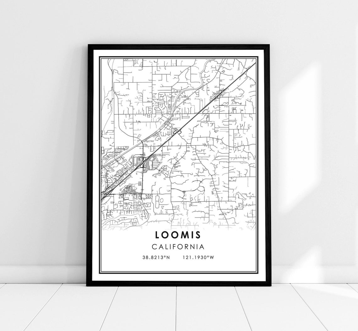 Loomis California City Street Map Minimalist Black White Poster