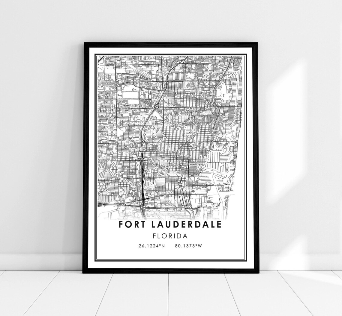 Fort Lauderdale Map Print, Florida City Travel Poster