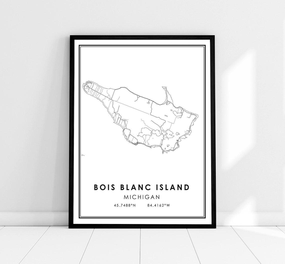 Bois Blanc Island Michigan Minimalist Street Map Poster Coast