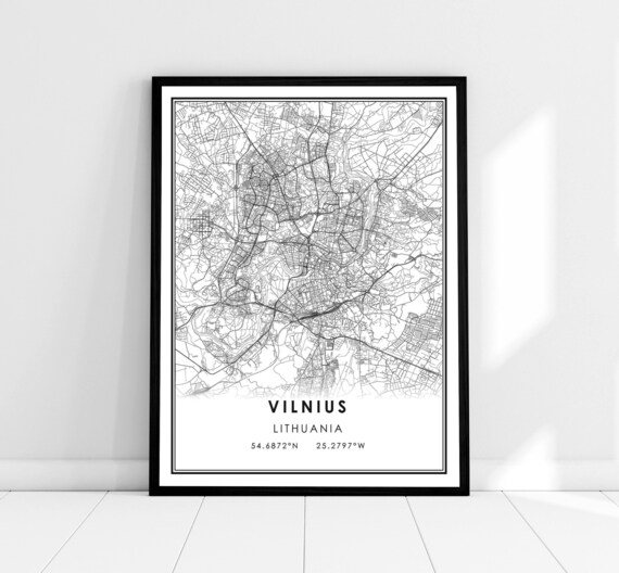 Vilnius Lithuania Black and White City Street Map Poster Minimalist Decor
