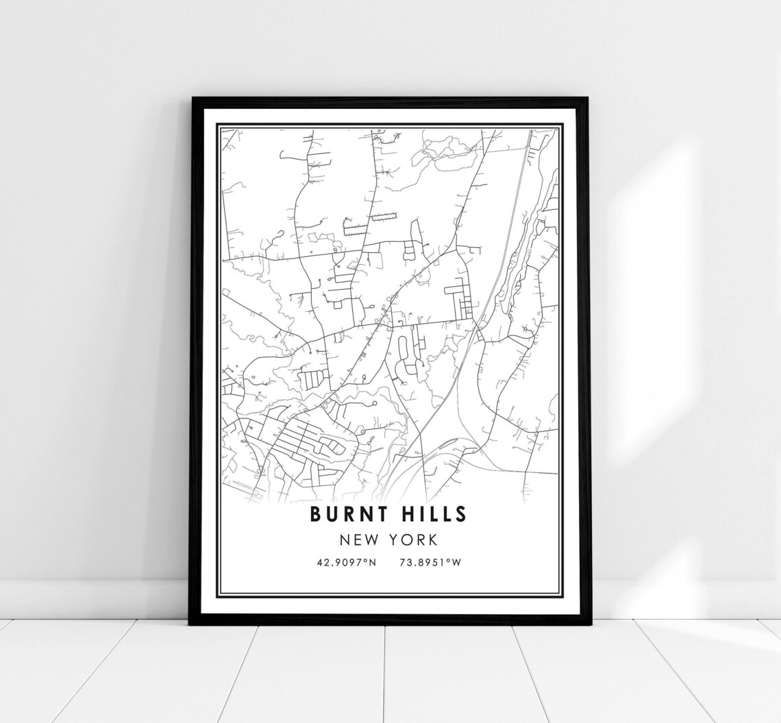 Burnt Hills New York City Street Map Minimalist Line Art Poster