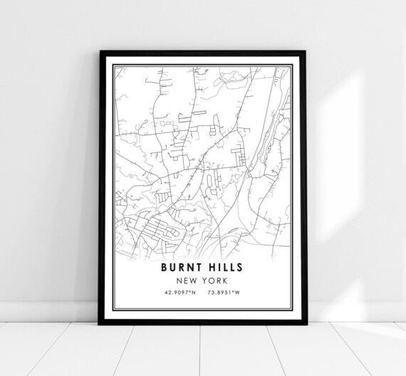 Burnt Hills New York City Street Map Minimalist Line Art Poster