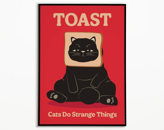 Funny Cat With Toast, Retro Dorm Room Art Print