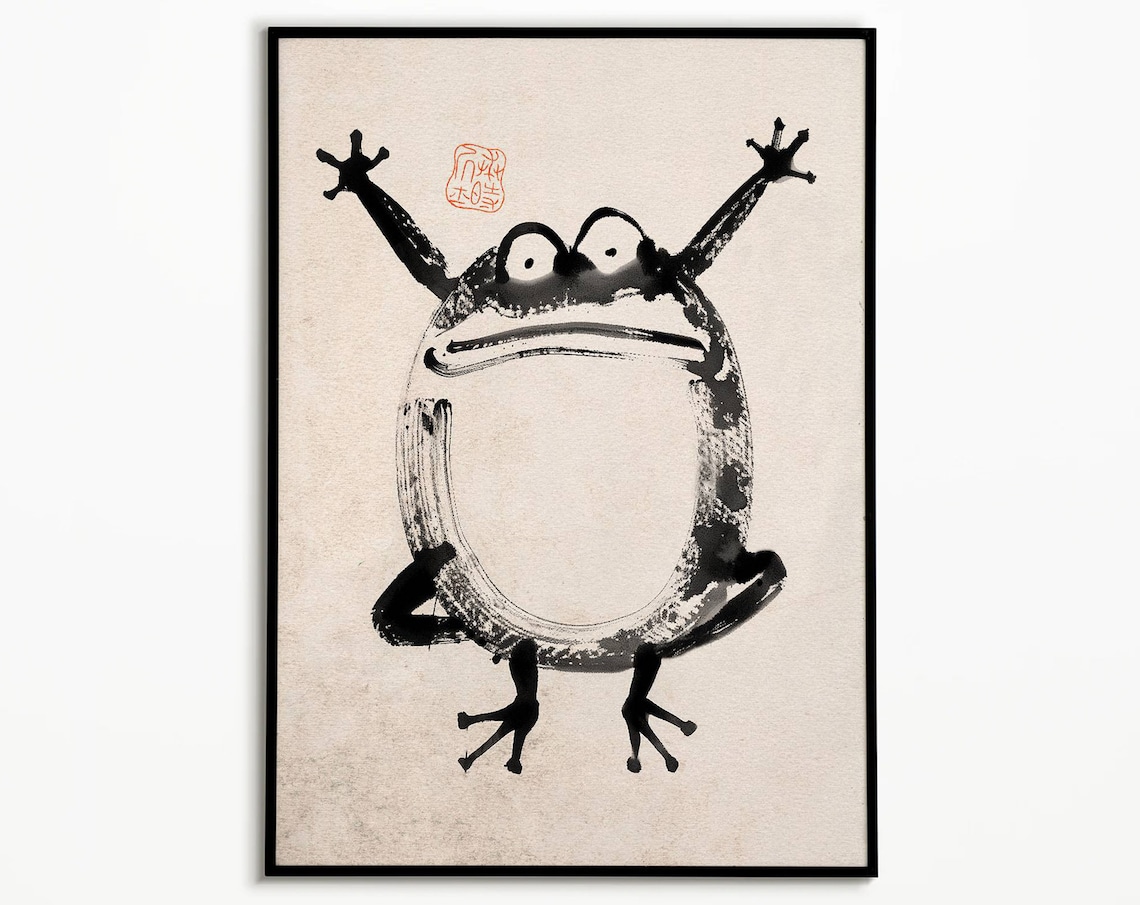Fat Silly Frog Vintage Woodblock Art Print