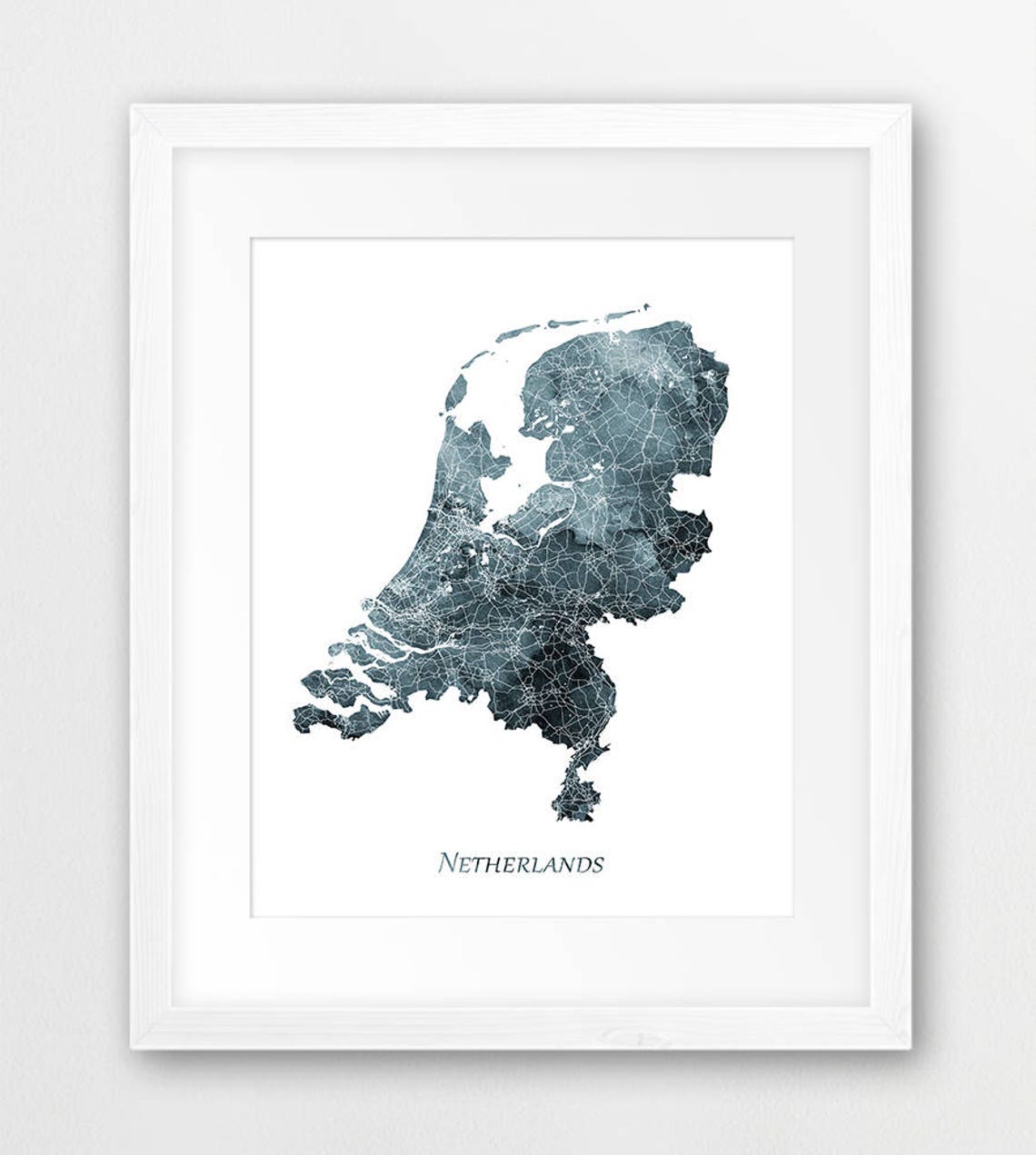 Netherlands Map Grey Watercolor Country Outline Minimal Art Print