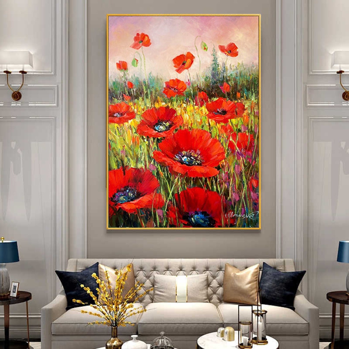 Red Poppies Painting Handpainted Wildflowers Field Wall Art Red Flower Painting On Poppy Filed Painting Original Floral Oil Artwork - Image 3