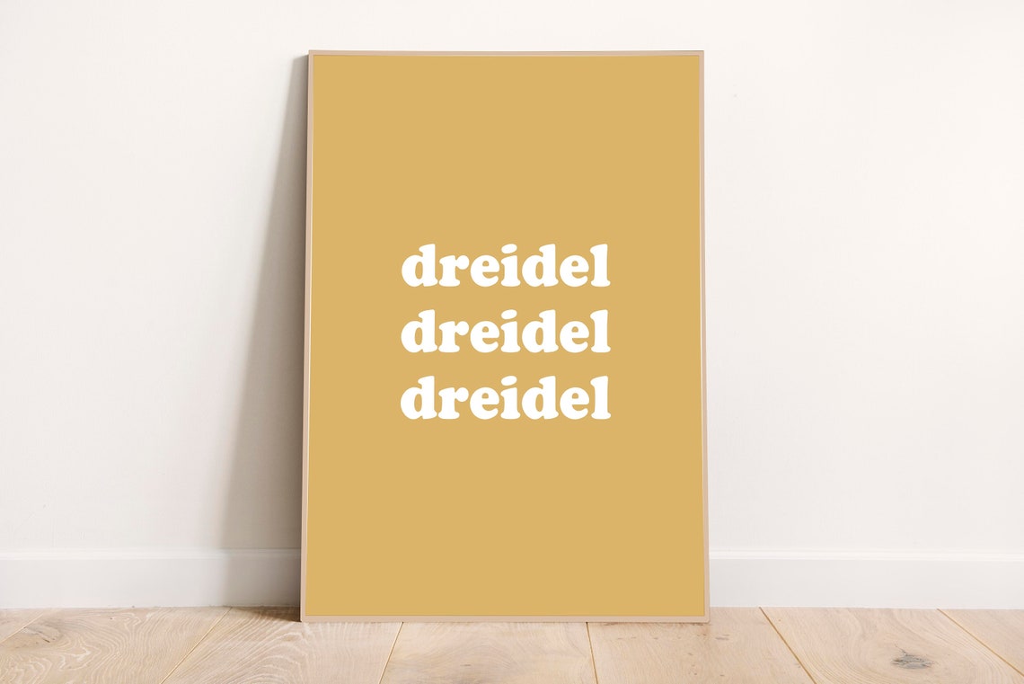 Dreidel Song Lyric Retro White on Mustard Hanukkah Typography Poster