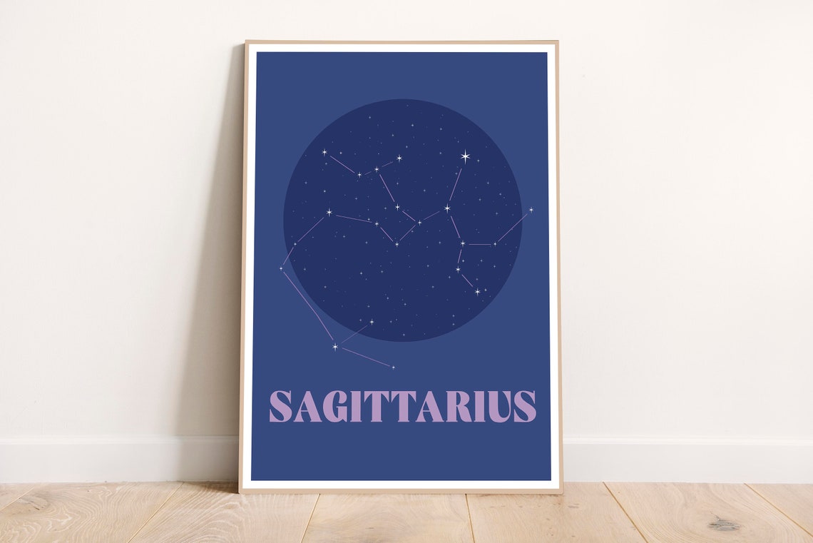 Sagittarius Zodiac Constellation Navy Blue Star Sign Astrology Poster