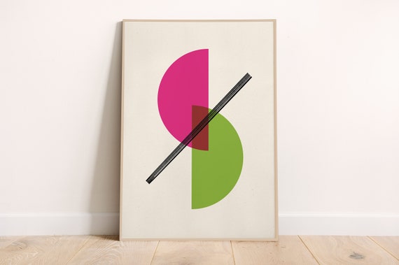 Two Semicircles Magenta Green Abstract Art Print Poster Wall Decor Minimalist Colorful Geometric