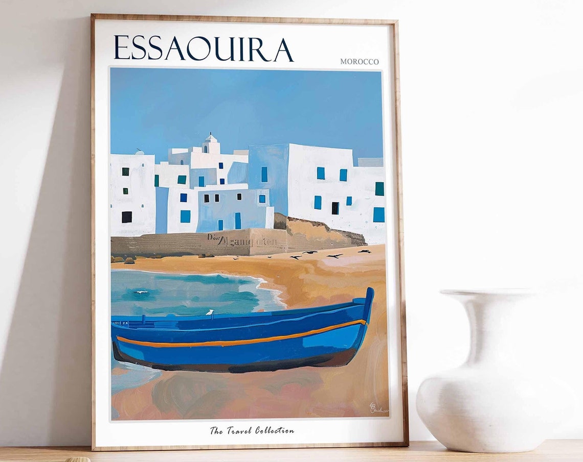 Essaouira Morocco Whitewashed Town Blue Boat Travel Collection Poster