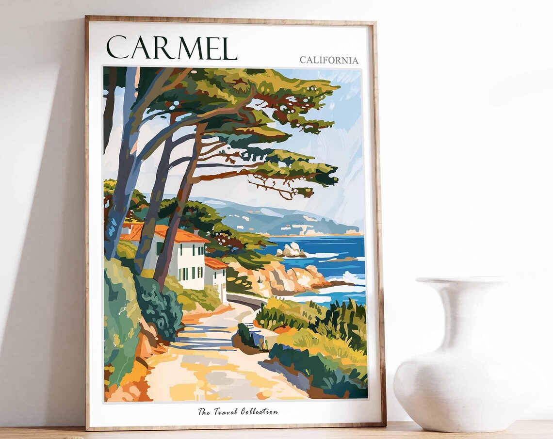 Carmel California Travel Poster, Coastal Wall Art Print