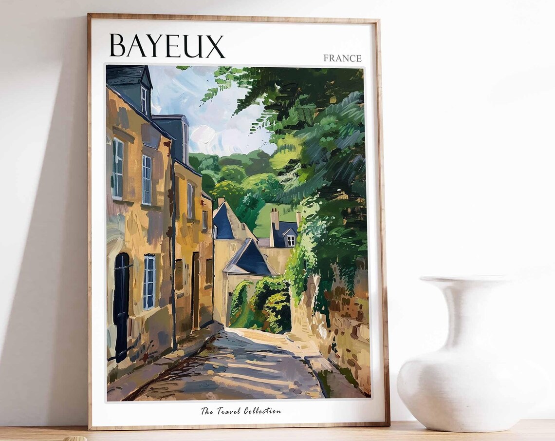 Bayeux France Stone Village Street Normandy Travel Art Poster