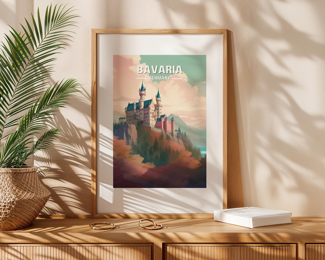 Neuschwanstein Castle Retro Bavaria Travel Poster