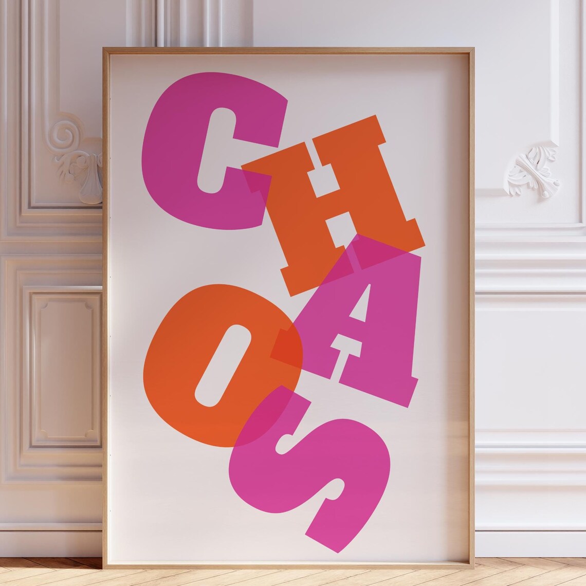 Playful Scattered Chaos Typography Poster in Pink and Orange Letters