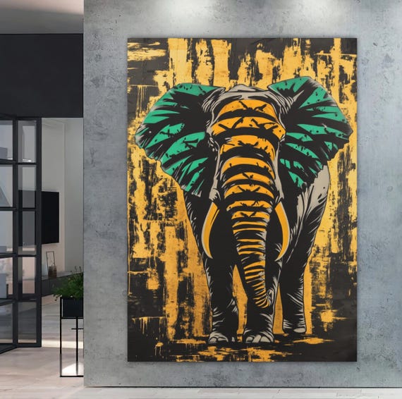 Elephant Wall Art Abstract Canvas African Safari Decor Bold Colorful Animal Print Statement Wildlife Painting Modern Luxury