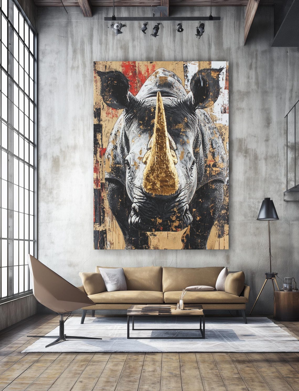 Rhino Gold Horn Abstract Safari Animal Bold Statement Wall Art