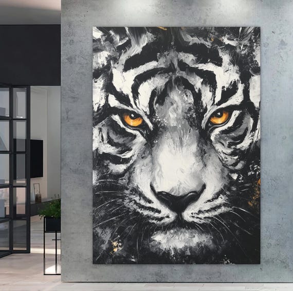 Tiger Eyes Wall Art Canvas Black White Painting Wildlife Decor Animal Print Jungle Predator Luxury