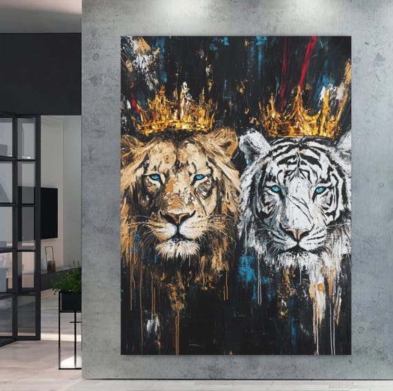 Lion And Tiger Canvas Print Royal Jungle Animal Art