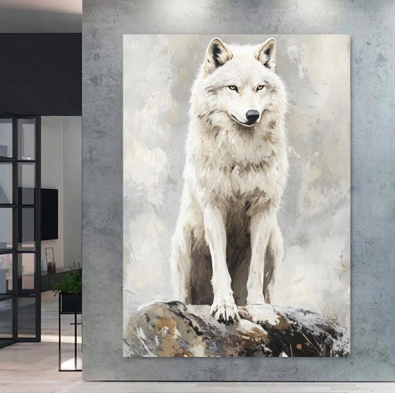 Lone Wolf Canvas Wall Art Abstract Alpha Animal Print Nordic Wildlife Decor For Living Room Office Lodge Or Rustic Modern Space
