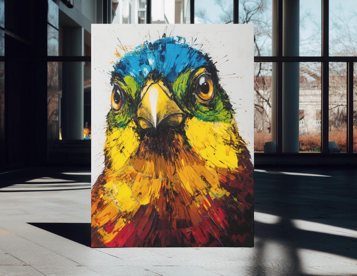 Colorful Parrot Portrait Bold Acrylic Texture Bird Painting Wall Art