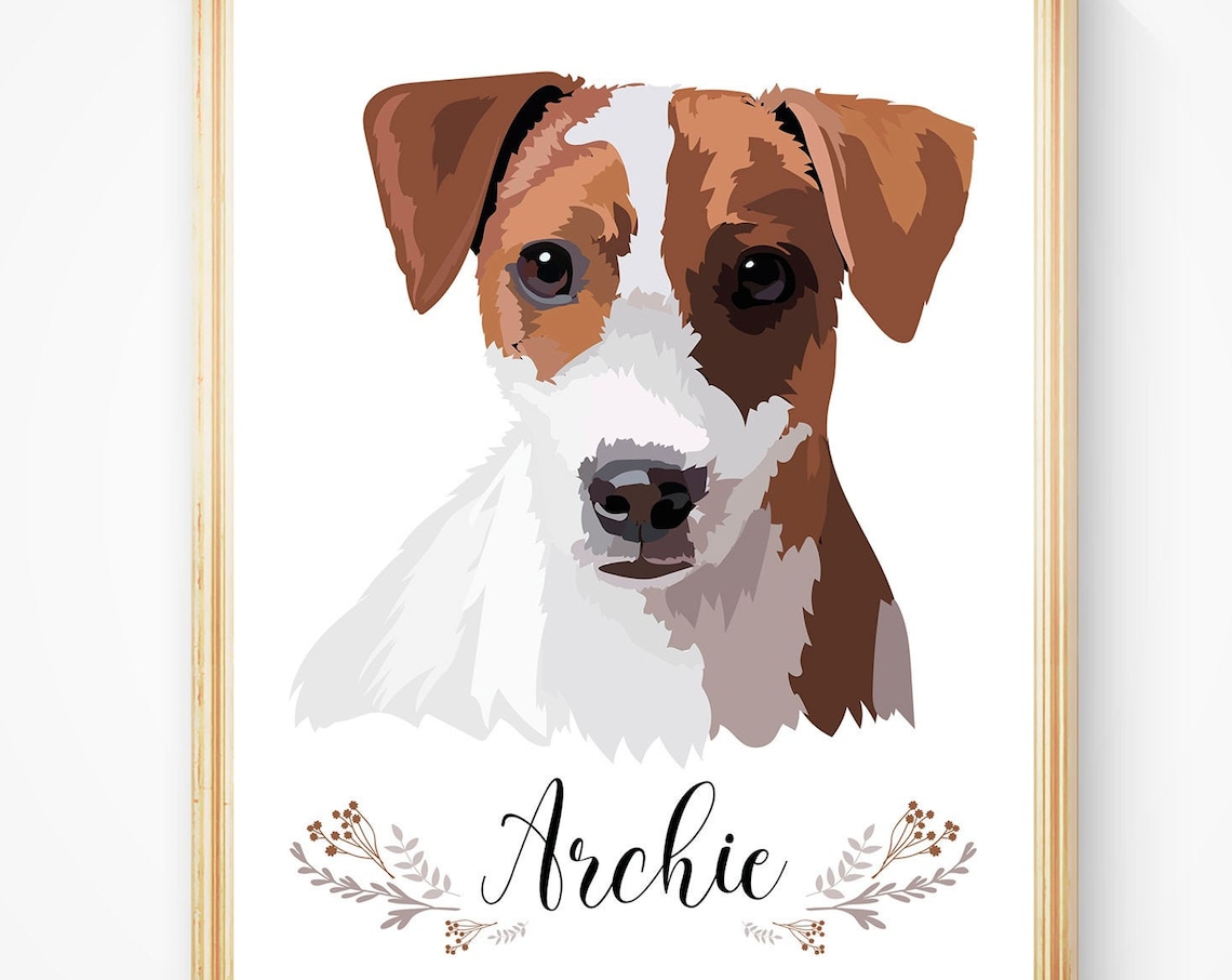 Archie the Brown and White Dog Custom Vector Pet Portrait Poster