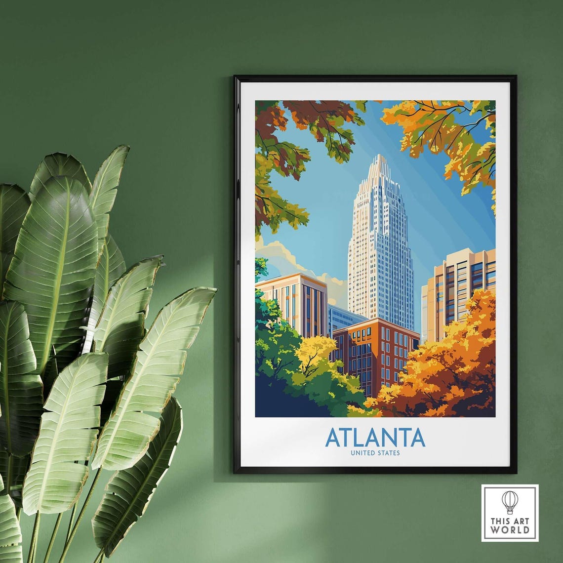 Atlanta United States Skyline Autumn Trees Downtown Travel Poster - Image 2
