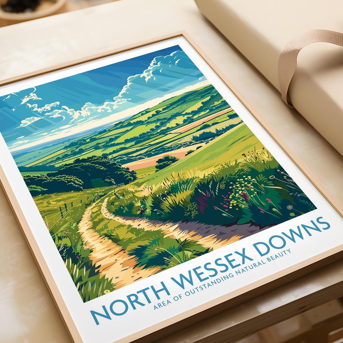 North Wessex Downs Art Print Travel Poster Wessex Downs Artwork Poster Gift Home Decor Wessex Downs Illustration Art Lover Aonb Print