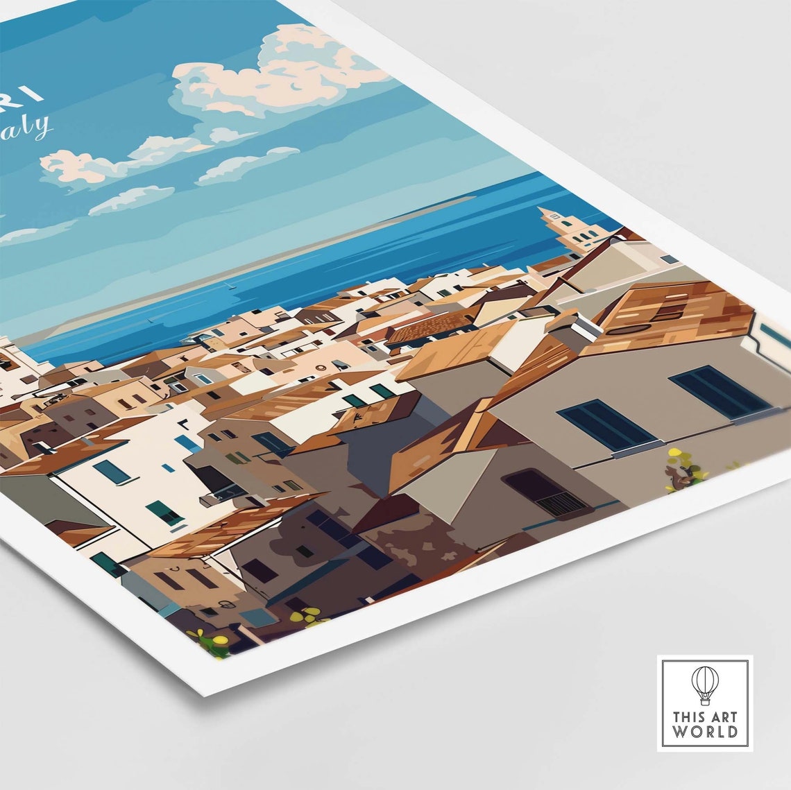 Bari Italy Old Town Rooftops Bell Towers Overlooking Sea Poster - Image 4