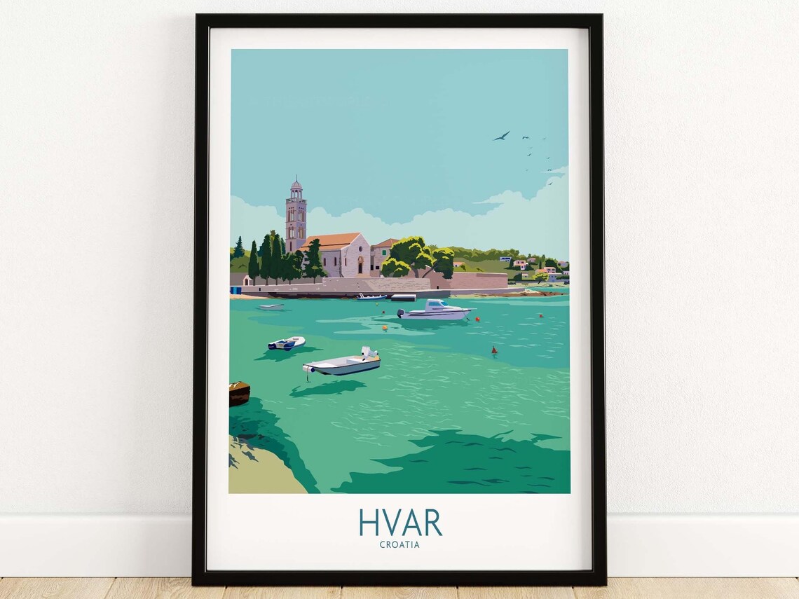 Hvar Croatia Travel Poster, Dalmatian Coast Art Print