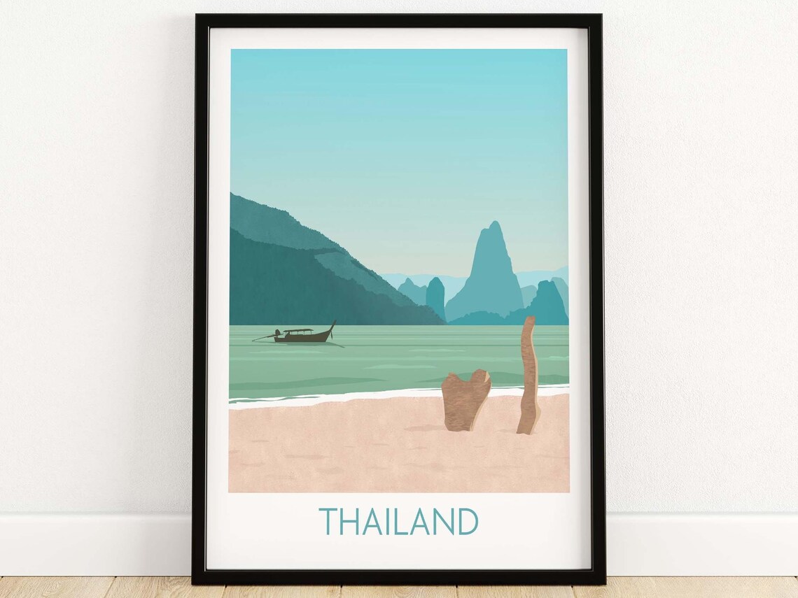 Thailand Travel Poster, Thai Beach Wall Art