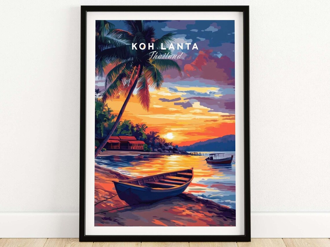 Koh Lanta Thailand Sunset Beach Vintage Tropical Travel Poster