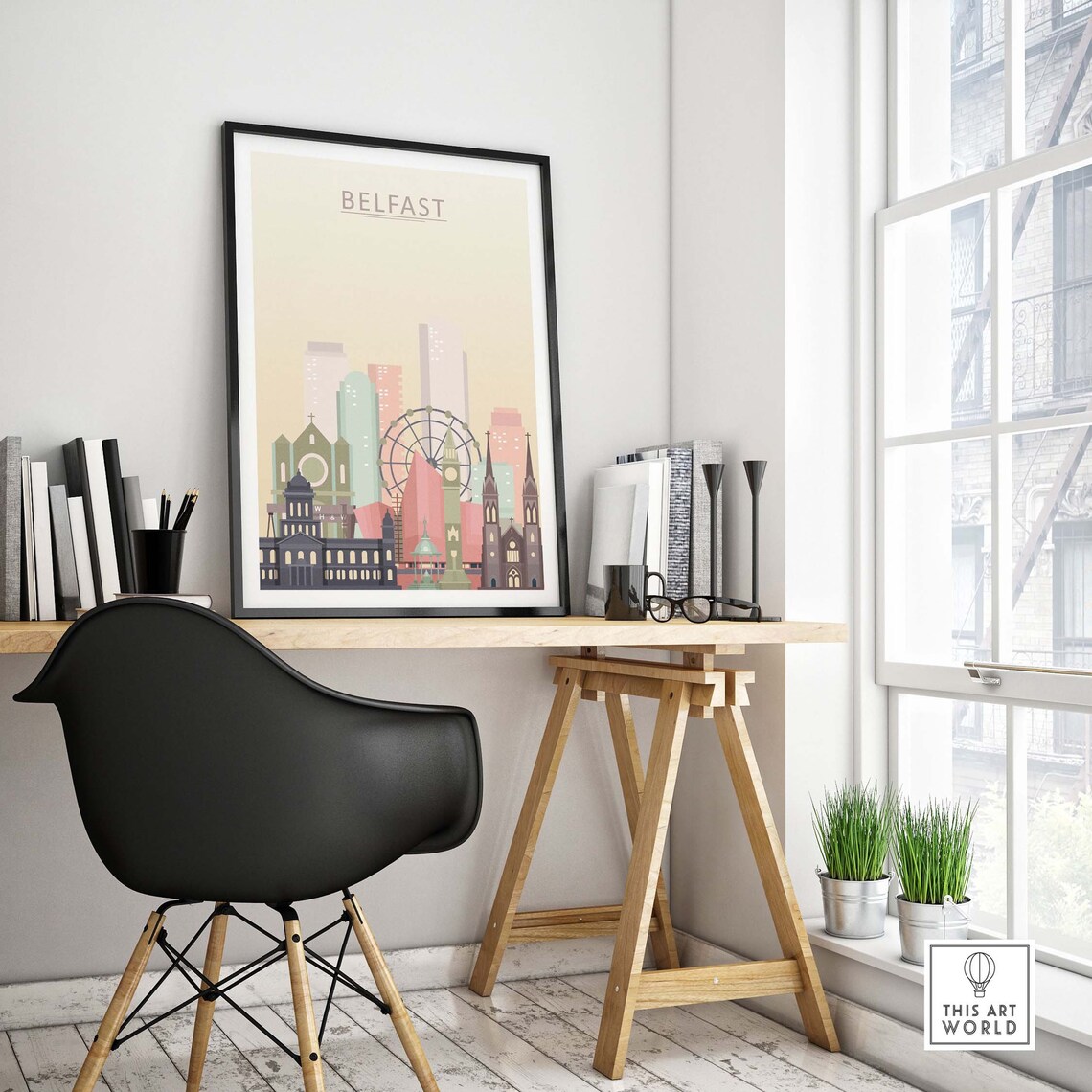 Belfast Skyline Travel Poster, Cityscape Wall Art - Image 4