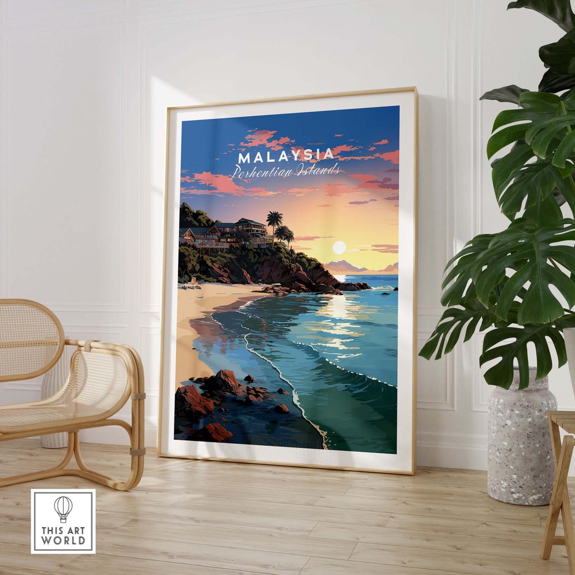 Perhentian Islands Malaysia Beach Sunset Vintage Travel Poster - Image 3