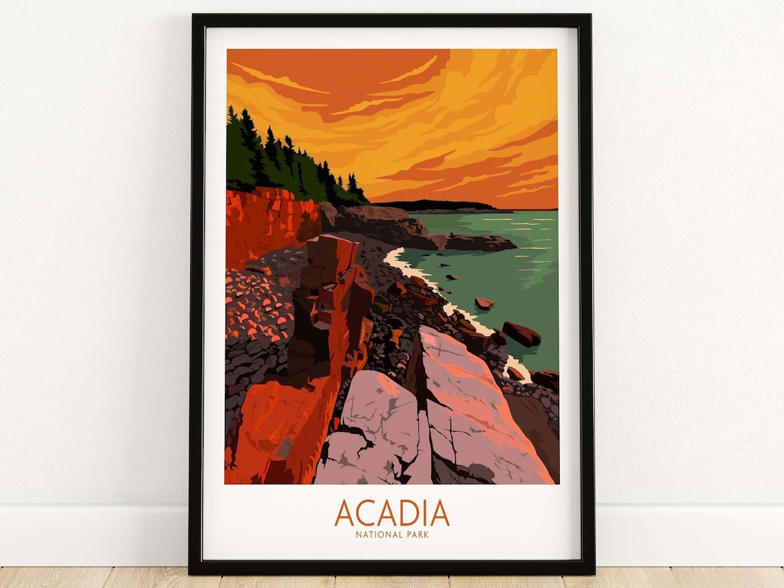 Acadia Travel Poster, Maine National Park Art Print