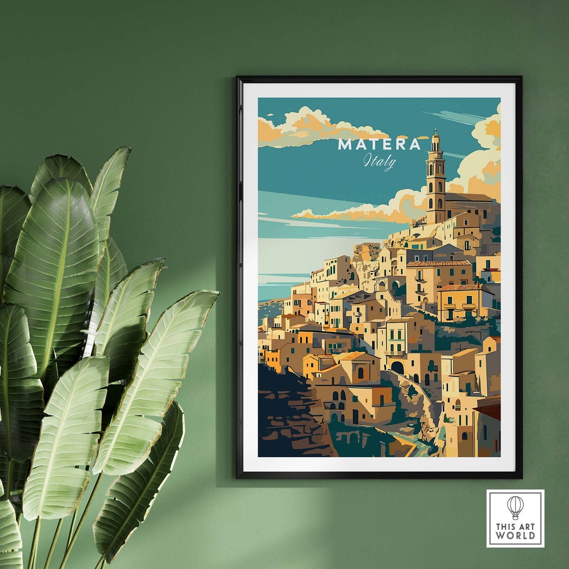Matera Italy Ancient Stone Cave Town Cathedral Bell Tower View Poster - Image 2