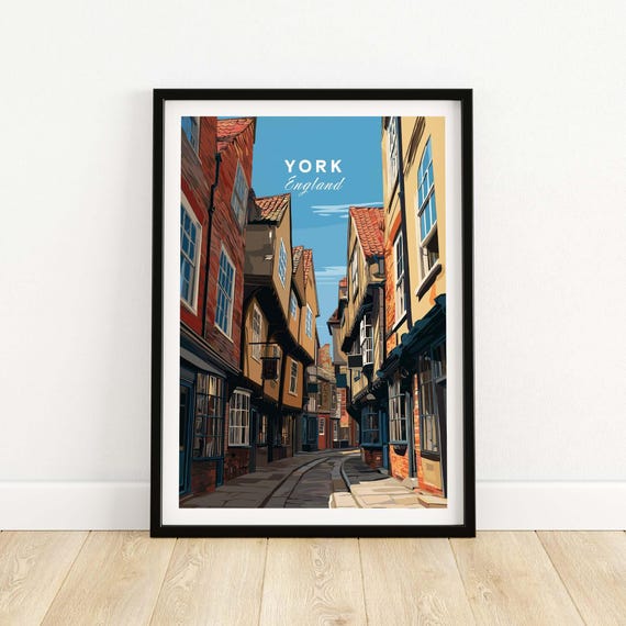 York England The Shambles Print Historic City Lane Wall Art Vintage Street Illustration Travel Gift Uk Landmark Decor