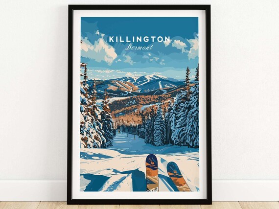 Killington Vermont Ski Poster With Snowy Slope Through Pine Forest