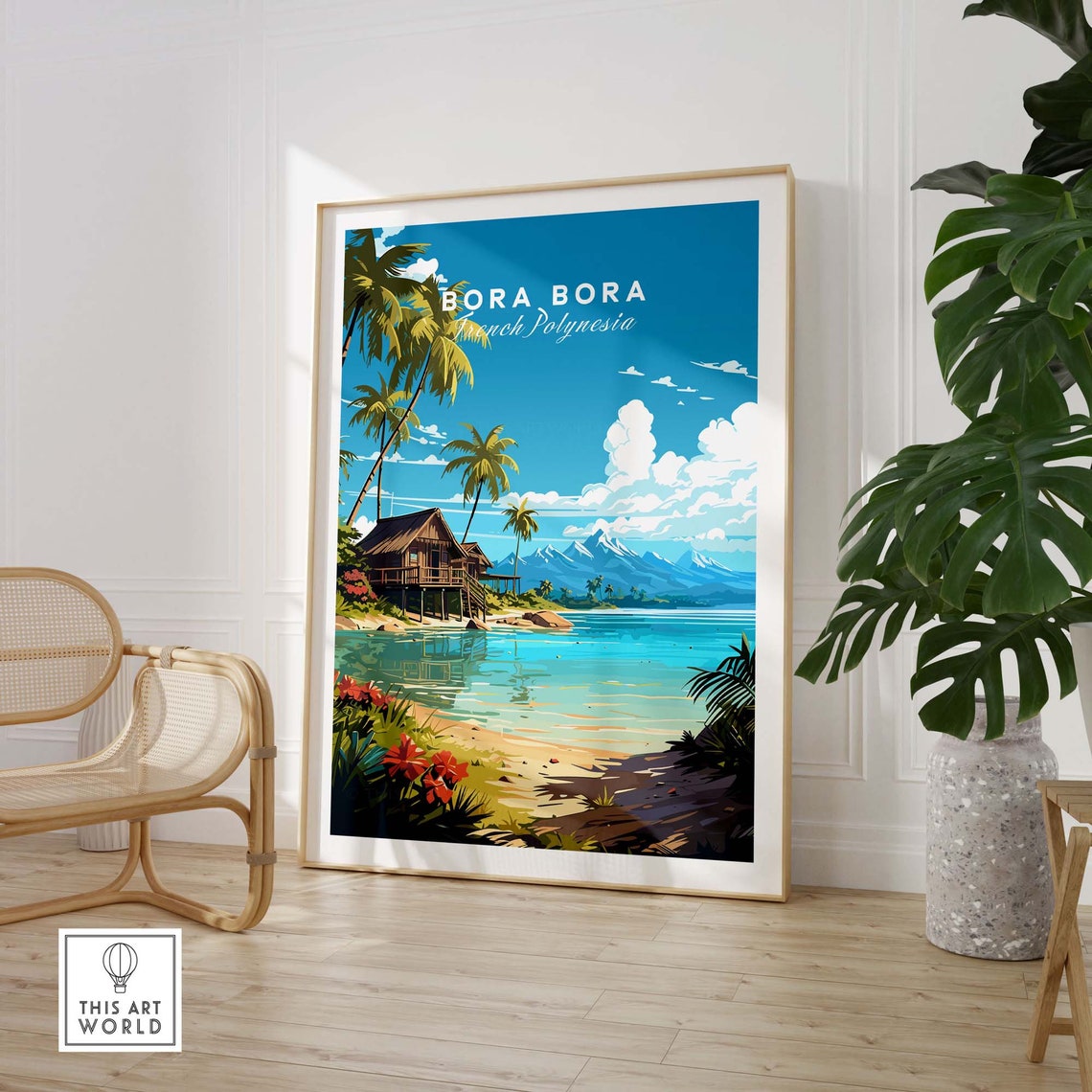 Bora Bora French Polynesia Beach Hut Palm Lagoon Scene Poster - Image 3