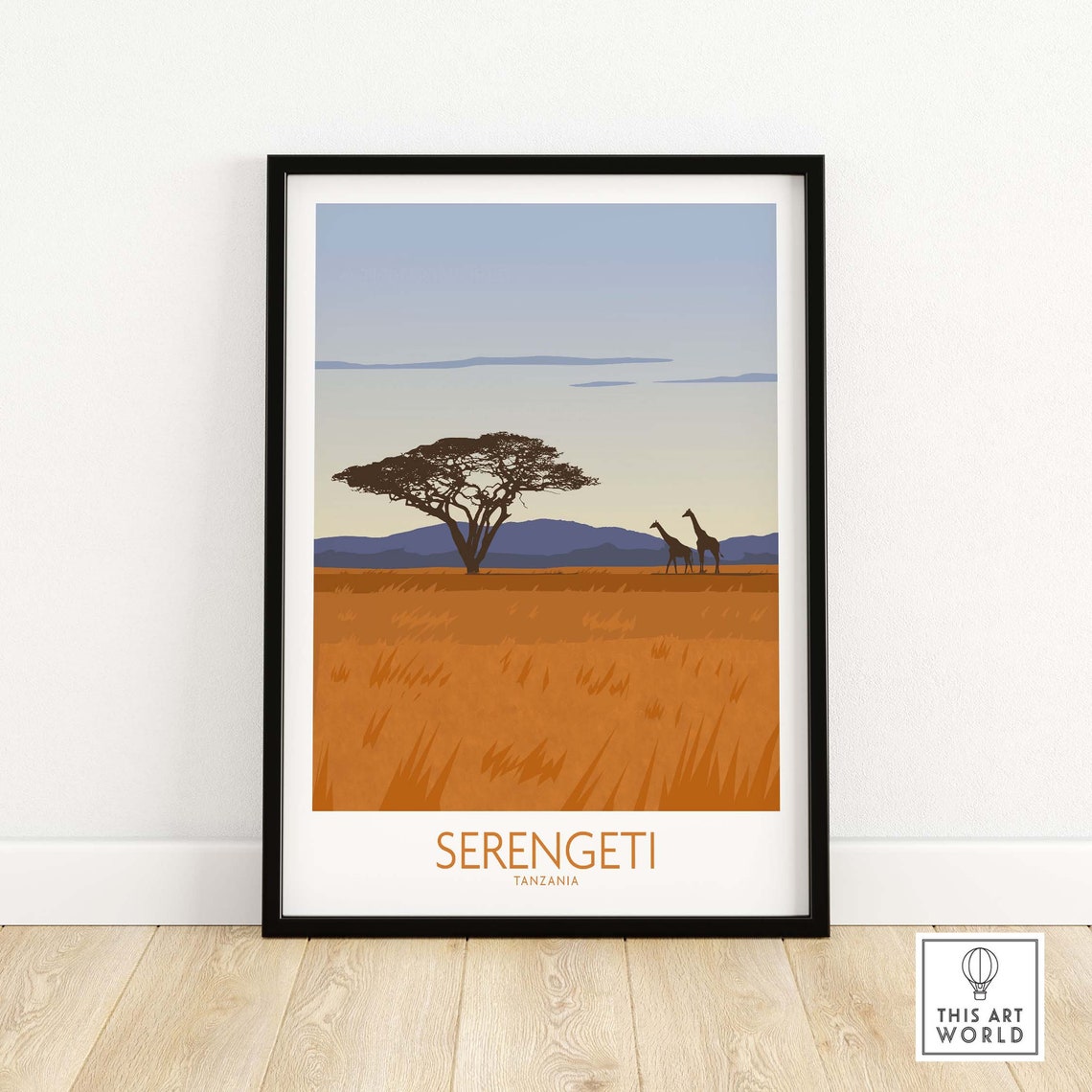 Serengeti Tanzania Acacia Tree and Giraffes Savanna Travel Poster