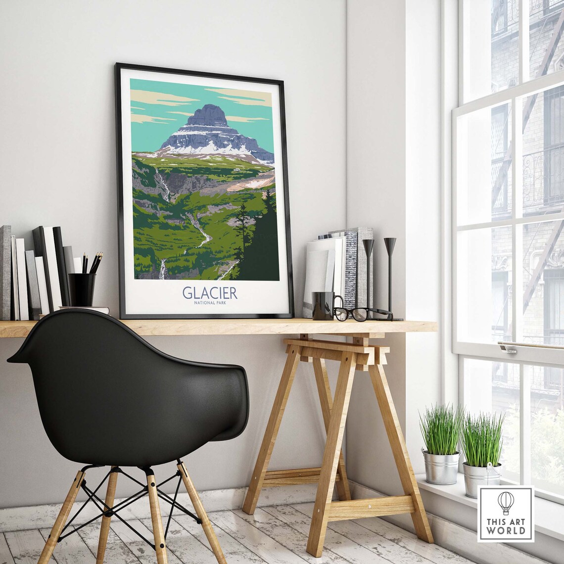 Glacier National Park Montana Snowy Peak Green Valley Art Poster - Image 4