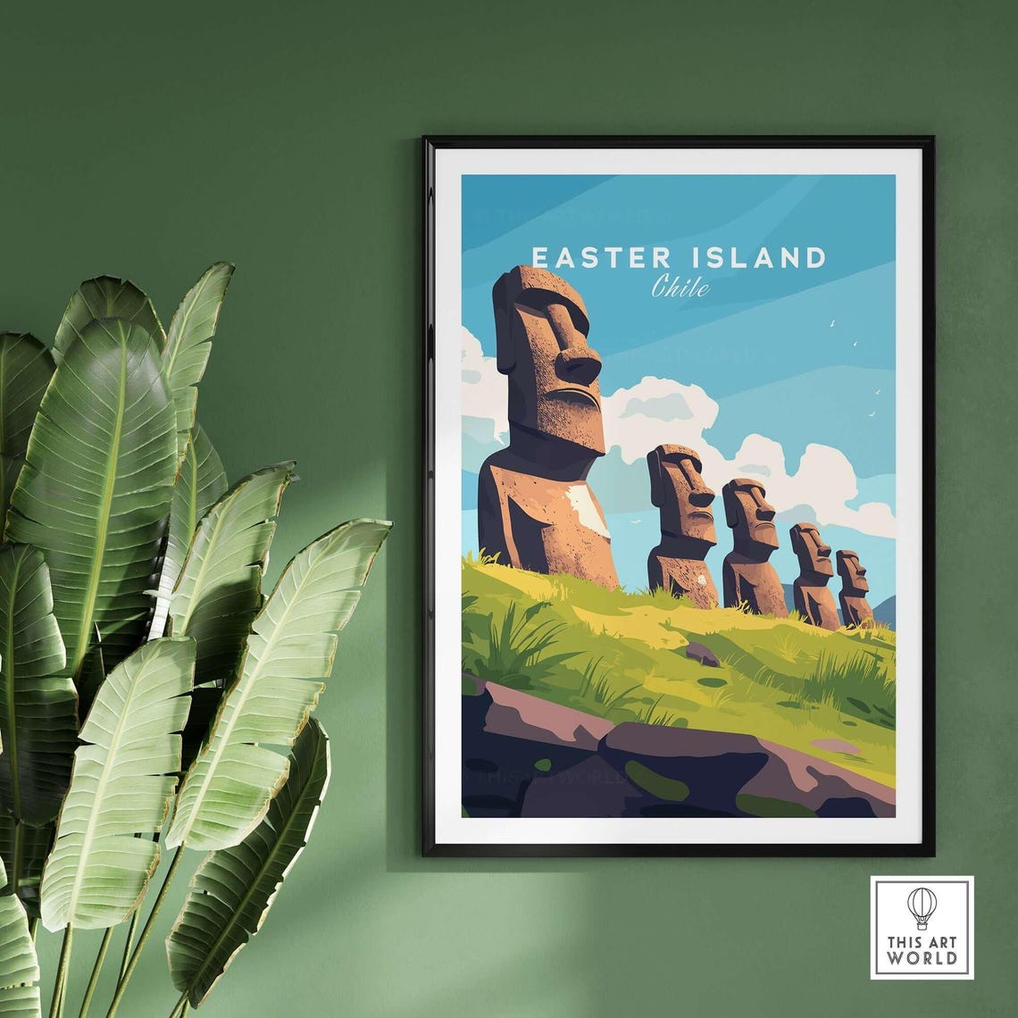 Easter Island Chile Moai Stone Statues Blue Sky Ancient Travel Poster - Image 2