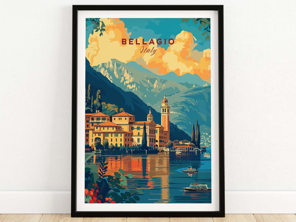 Bellagio Lake Como Lakeside Town Golden Sunset Reflections Poster
