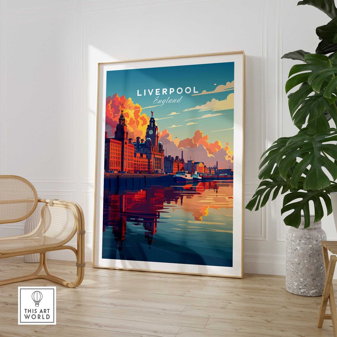 Liverpool England Sunset Waterfront Warehouses Reflections Travel Poster - Image 3